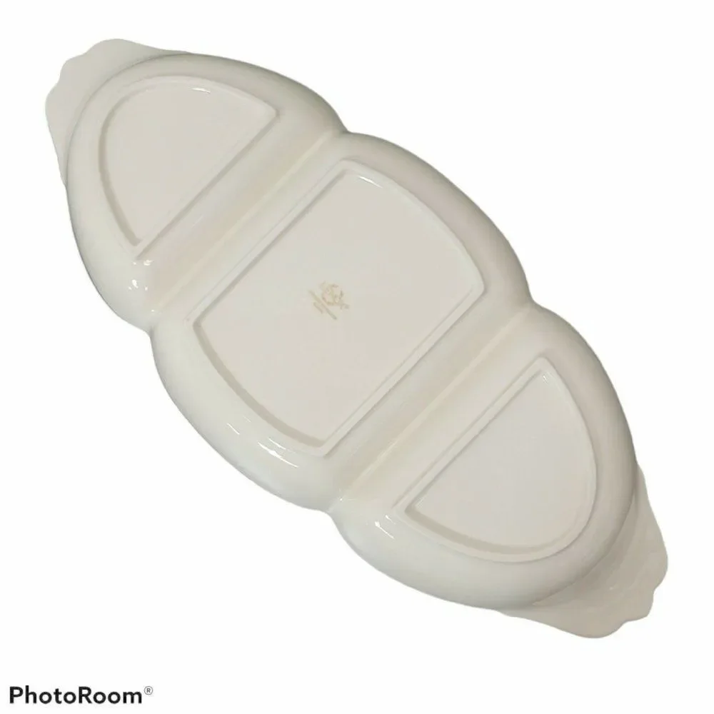 Lenox Off White Ceramic Holiday Heirloom 3 Part Relish Server Tray China Platter
